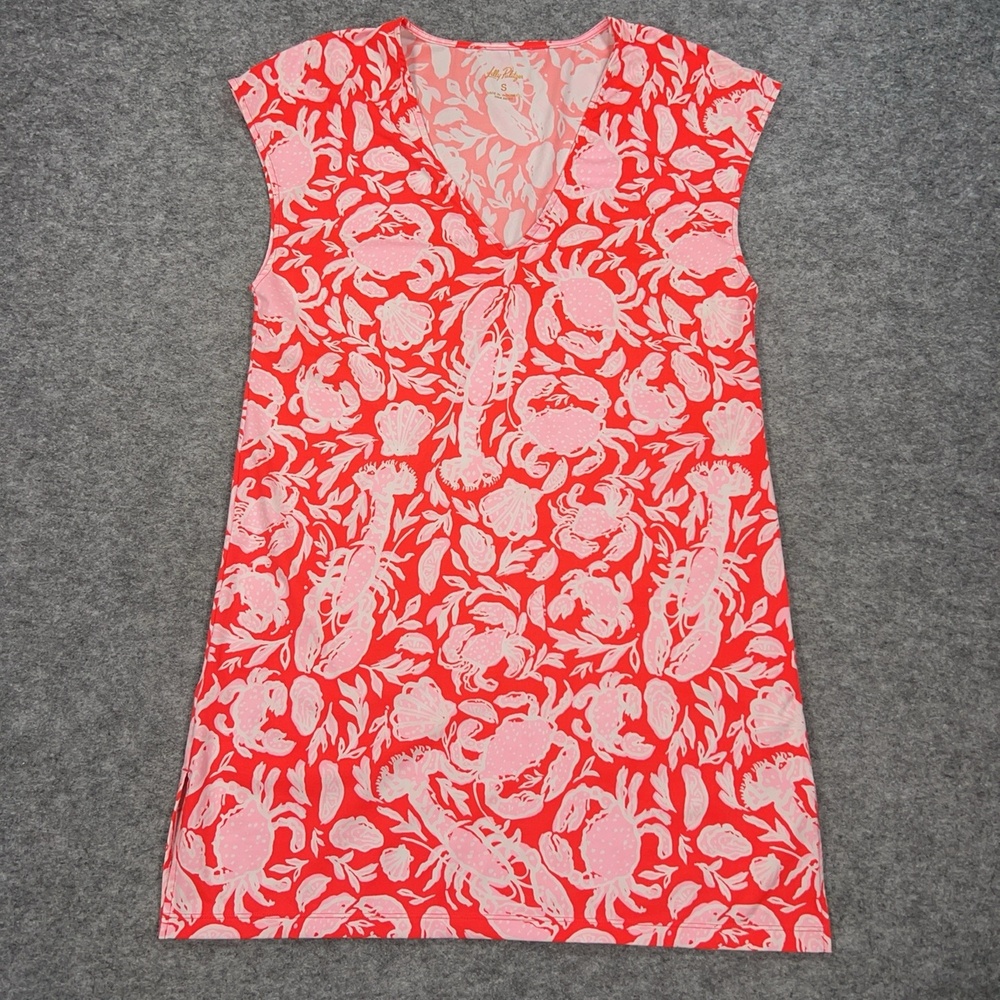 Lilly Pulitzer Dress Womens S Red Pink Cane Coral Crab Shift Talli Cover Up